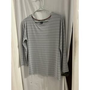 Free Fly Men’s Bamboo Shoreline Gray White Striped Long Sleeve Tee Sz M